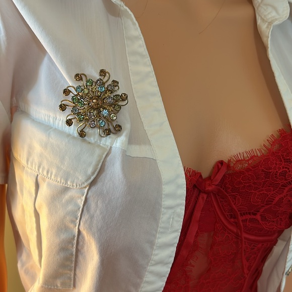 Vintage Rhinestone Brooch Unmarked Purple, Green, Blue & Brown - Picture 2 of 5